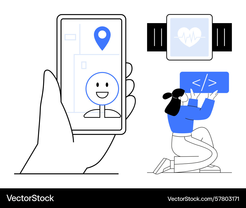 Mobile app interaction wearable tech Vector Image