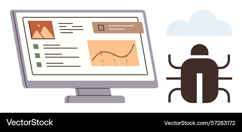 Bug tracking and analysis on computer screen with Bug tracking and analysis on computer screen with vector image