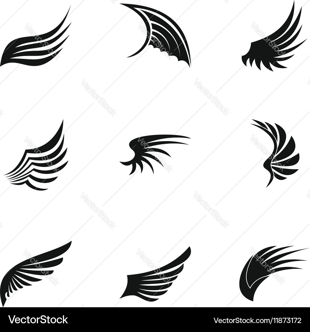 Different wings icons set simple style vector image