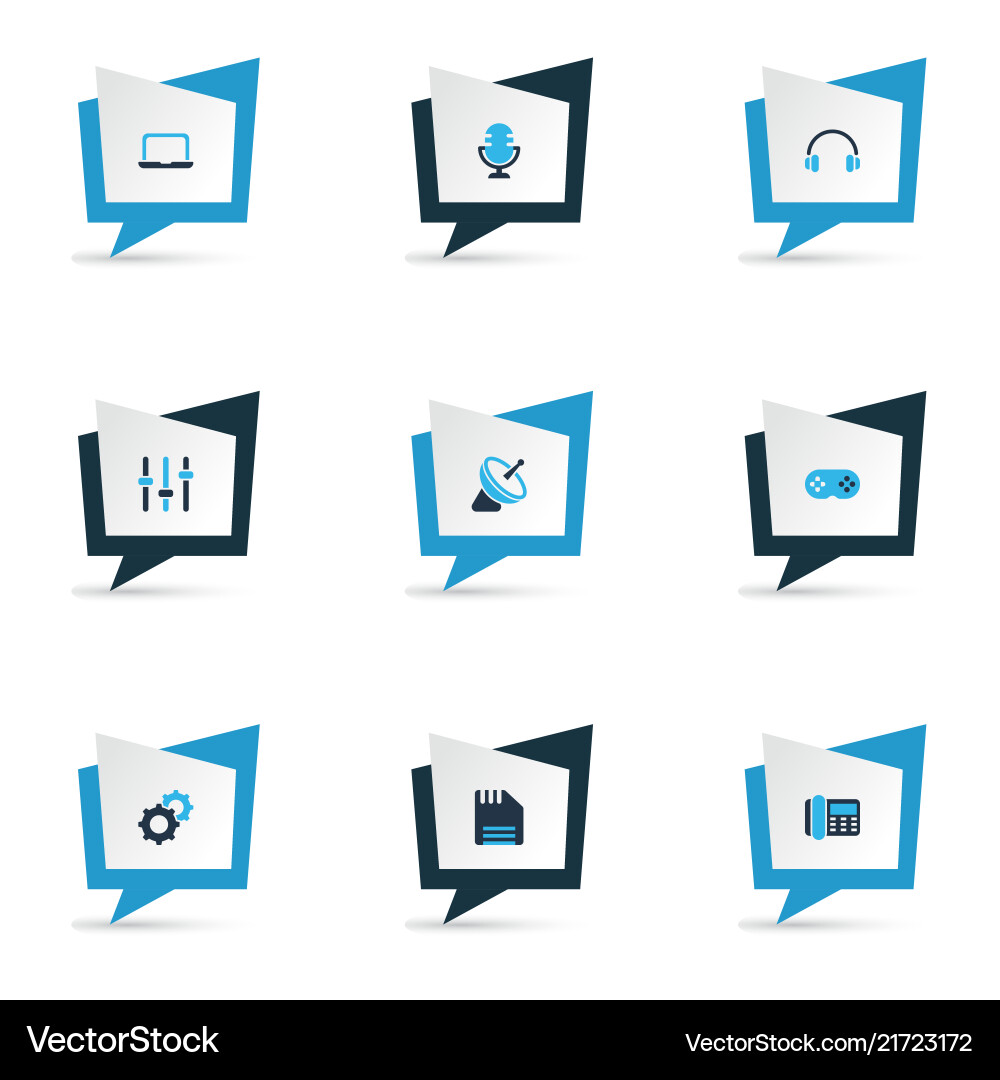 Gadget icons colored set with setting microphone Gadget icons colored set with setting microphone vector image