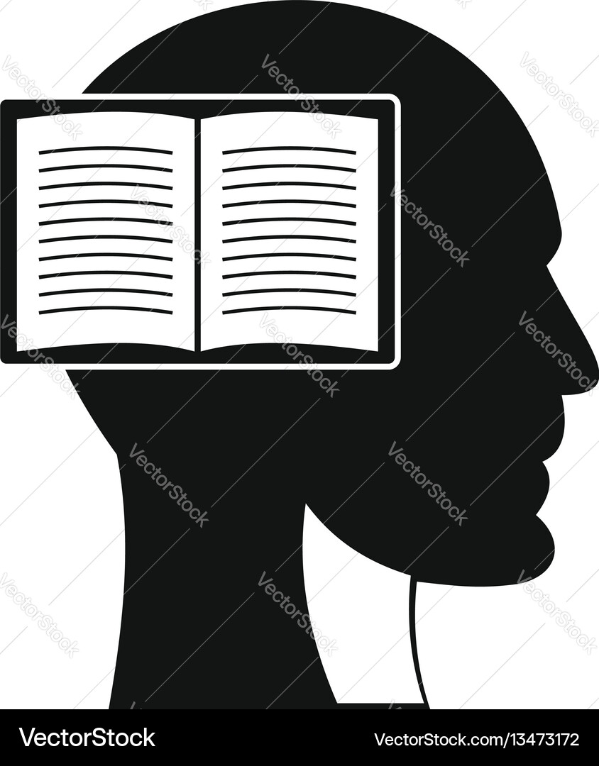 Head with open book icon simple style vector image