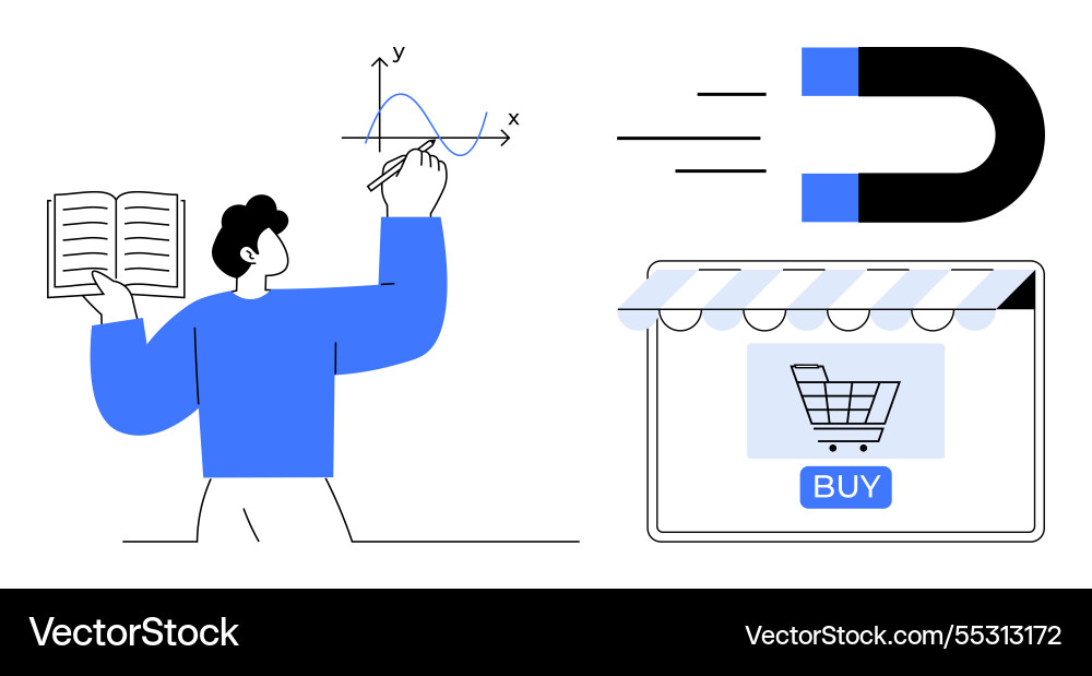 Man analysing graph with notebook magnet Man analysing graph with notebook magnet vector image