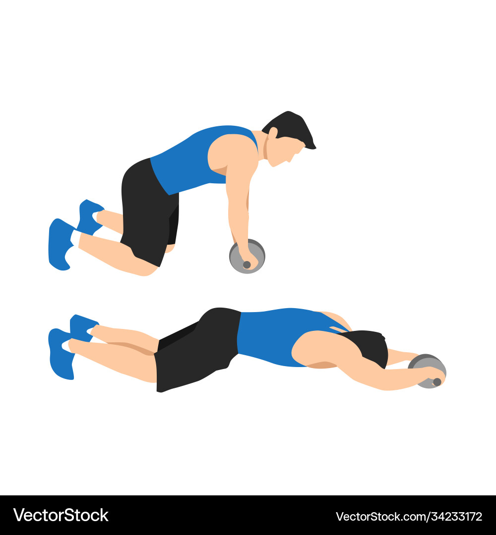 Man doing abdominal roller exercise side view Man doing abdominal roller exercise side view vector image