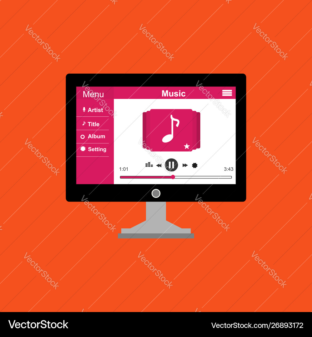 Media player application app template with flat Media player application app template with flat vector image