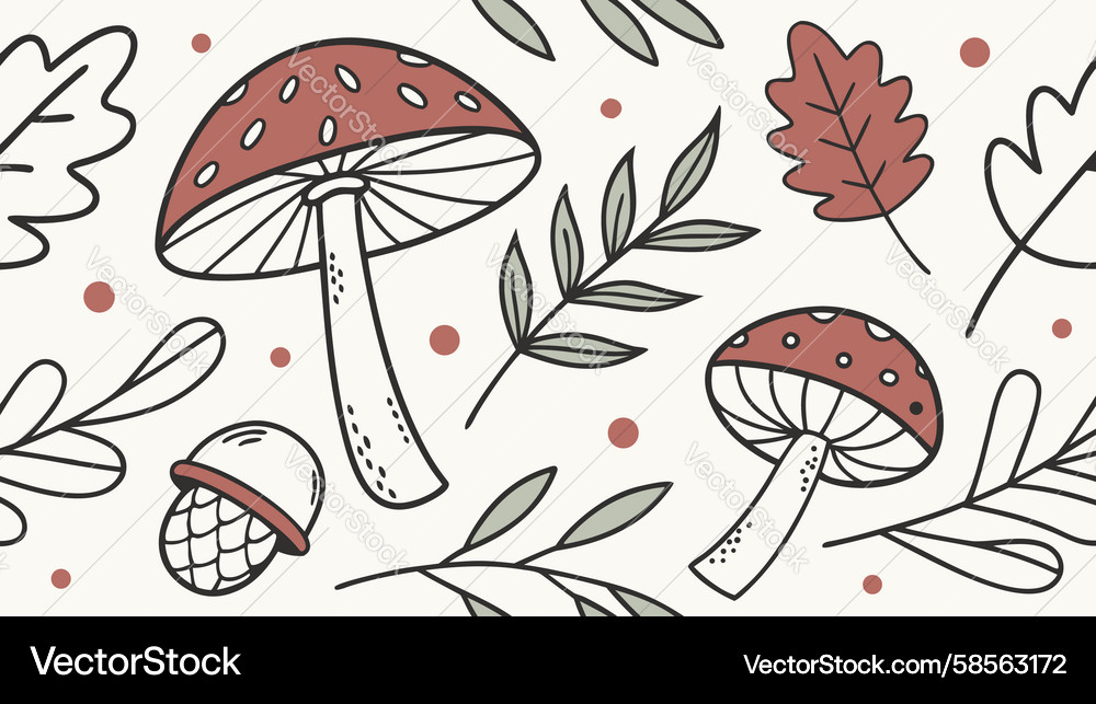 Mushroom Acorn Forest Repeat Pattern Vector Image