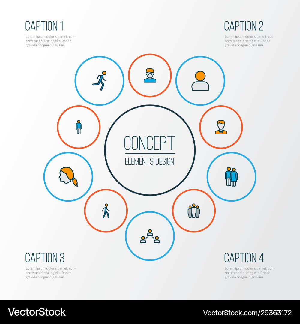 People icons colored line set with profile male People icons colored line set with profile male vector image