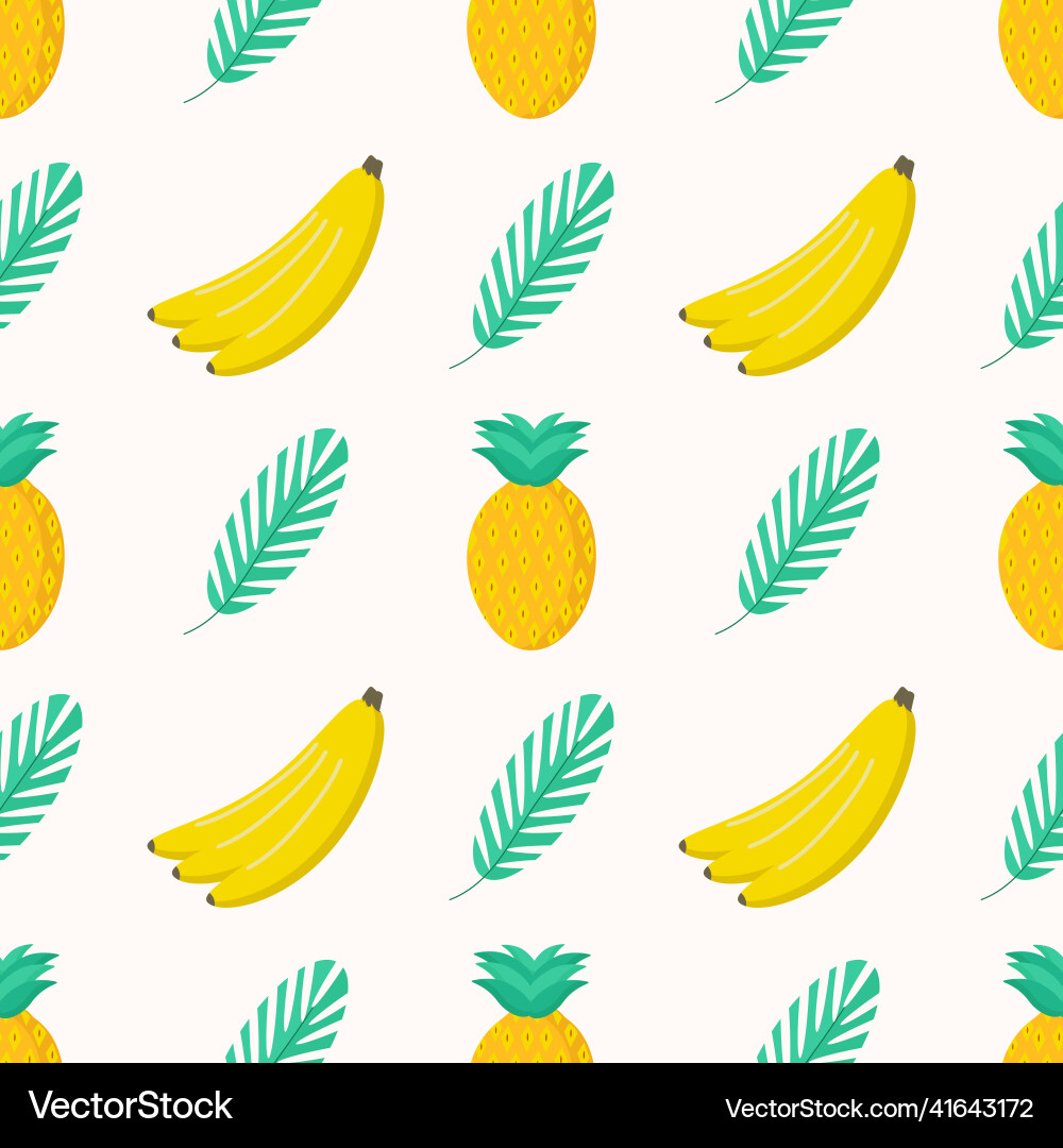 Pineapple banana and twig pattern on a light Pineapple banana and twig pattern on a light vector image