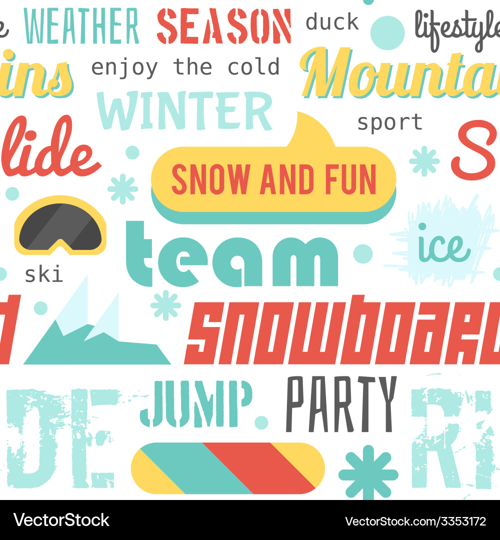 Seamless pattern with snowboarding stuff and words vector image