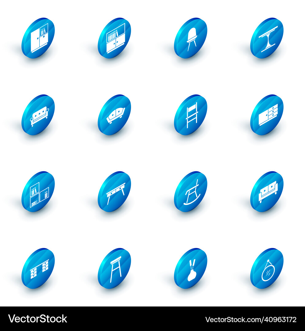 Set library bookshelf chair round table sofa Vector Image