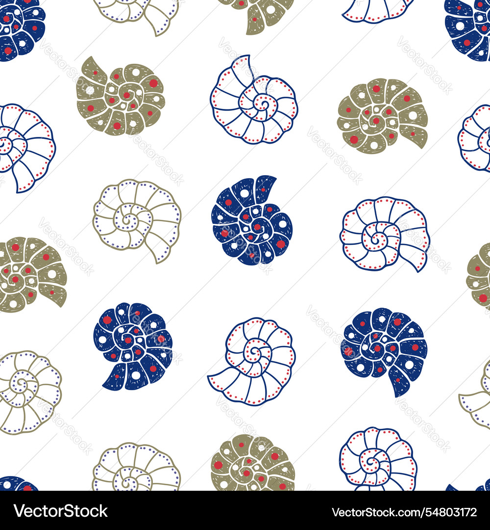Shell seamless pattern background with doodle Vector Image