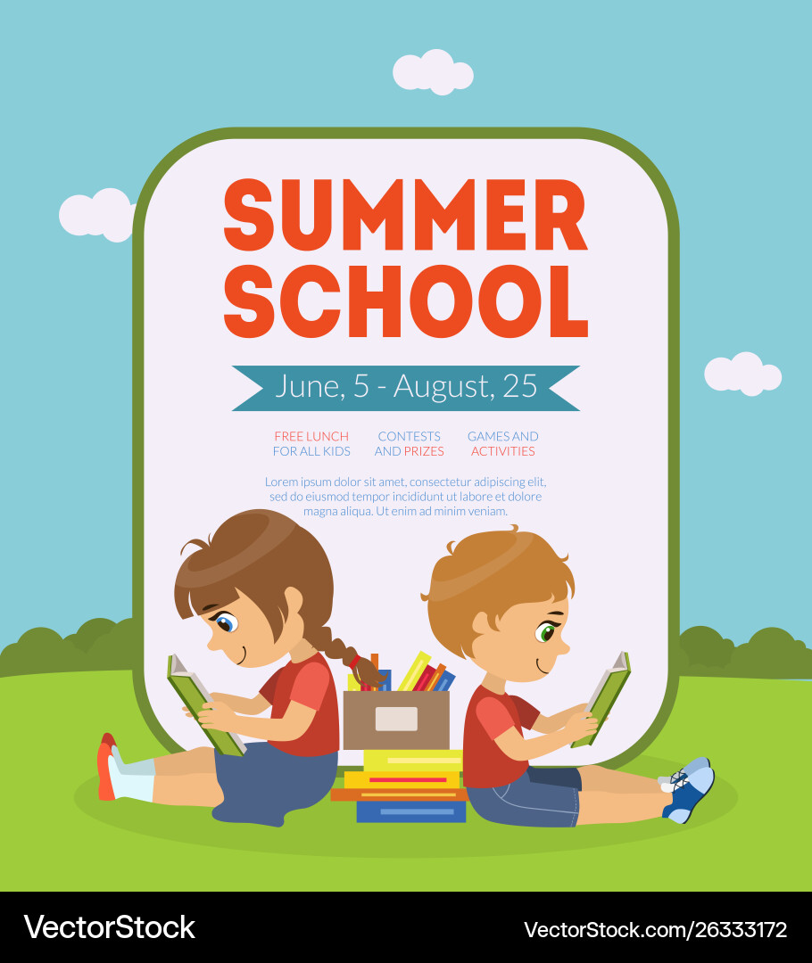 Summer School Banner - Kids Reading – Royalty-Free Vector | VectorStock, image size:910x1080