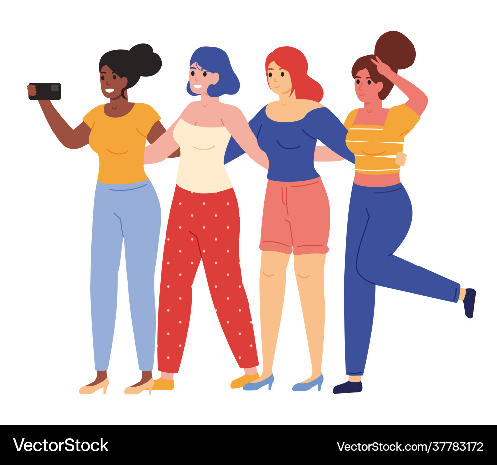 weibliche freunde taking selfie happy jung Weibliche freunde taking selfie happy jung vektorbild