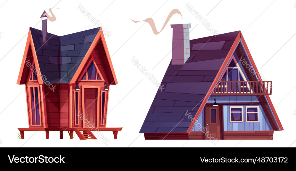 Wooden cabin with doors windows and chimney Wooden cabin with doors windows and chimney vector image