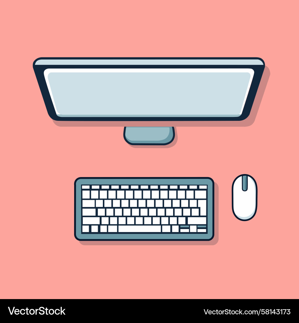 Flat Computer Setup - Monitor, Keyboard, Mouse Vector Image