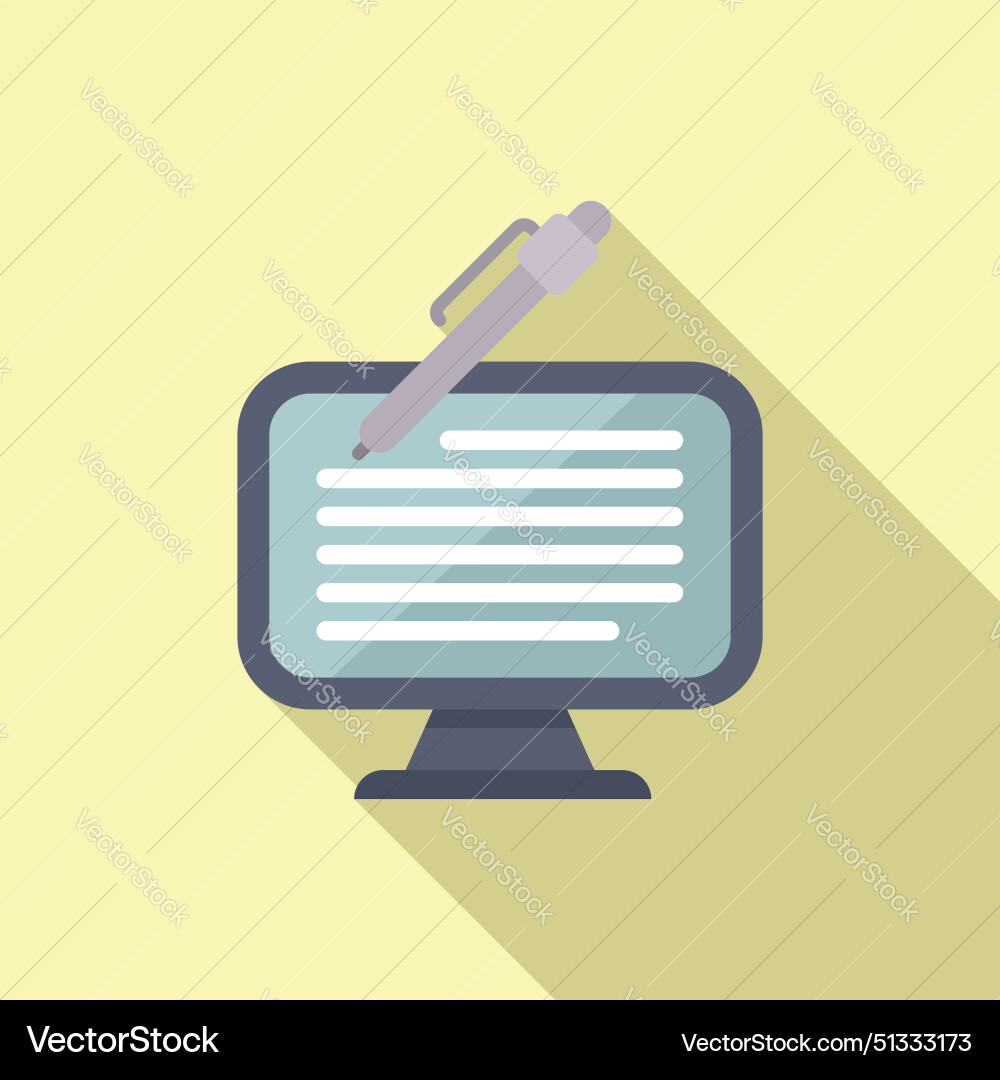 Flat design icon of computer screen with edit pen Flat design icon of computer screen with edit pen vector image