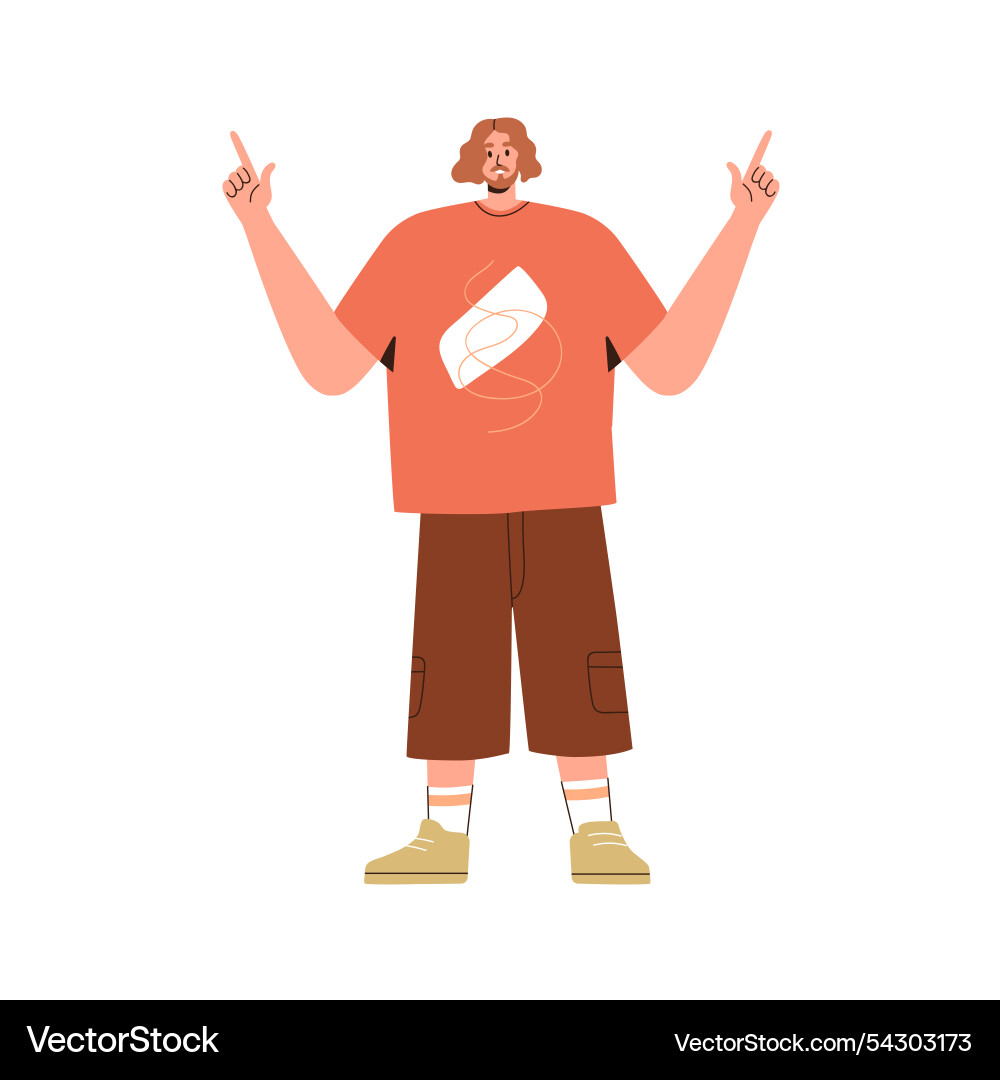 Man pointing up with index fingers happy smiling Man pointing up with index fingers happy smiling vector image