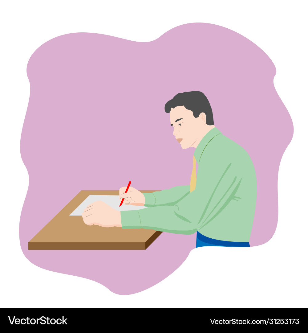 Man sitting at table and writing notes Man sitting at table and writing notes vector image
