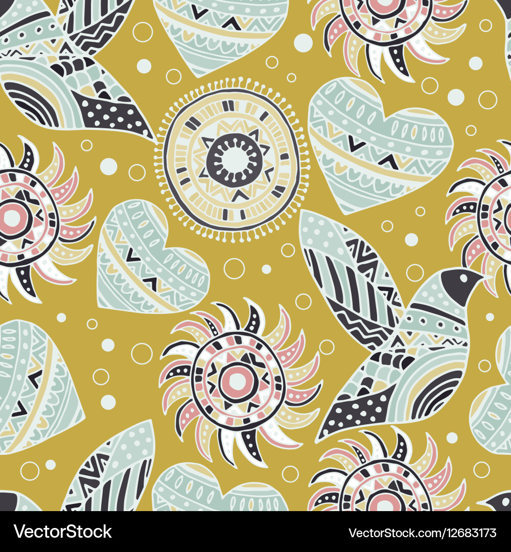 Seamless pattern with bird and heart in the style vector image