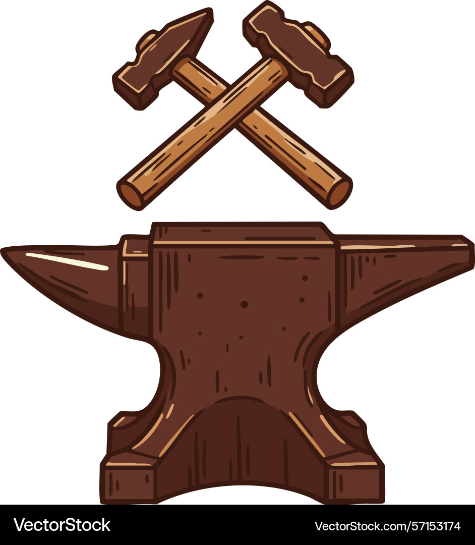 Blacksmith anvil with crossed hammers tool design vector image