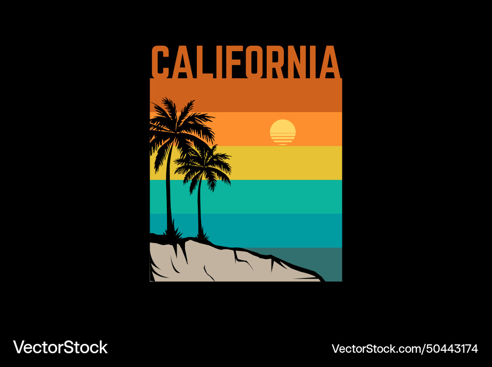 California beach retro design landscape California beach retro design landscape vector image