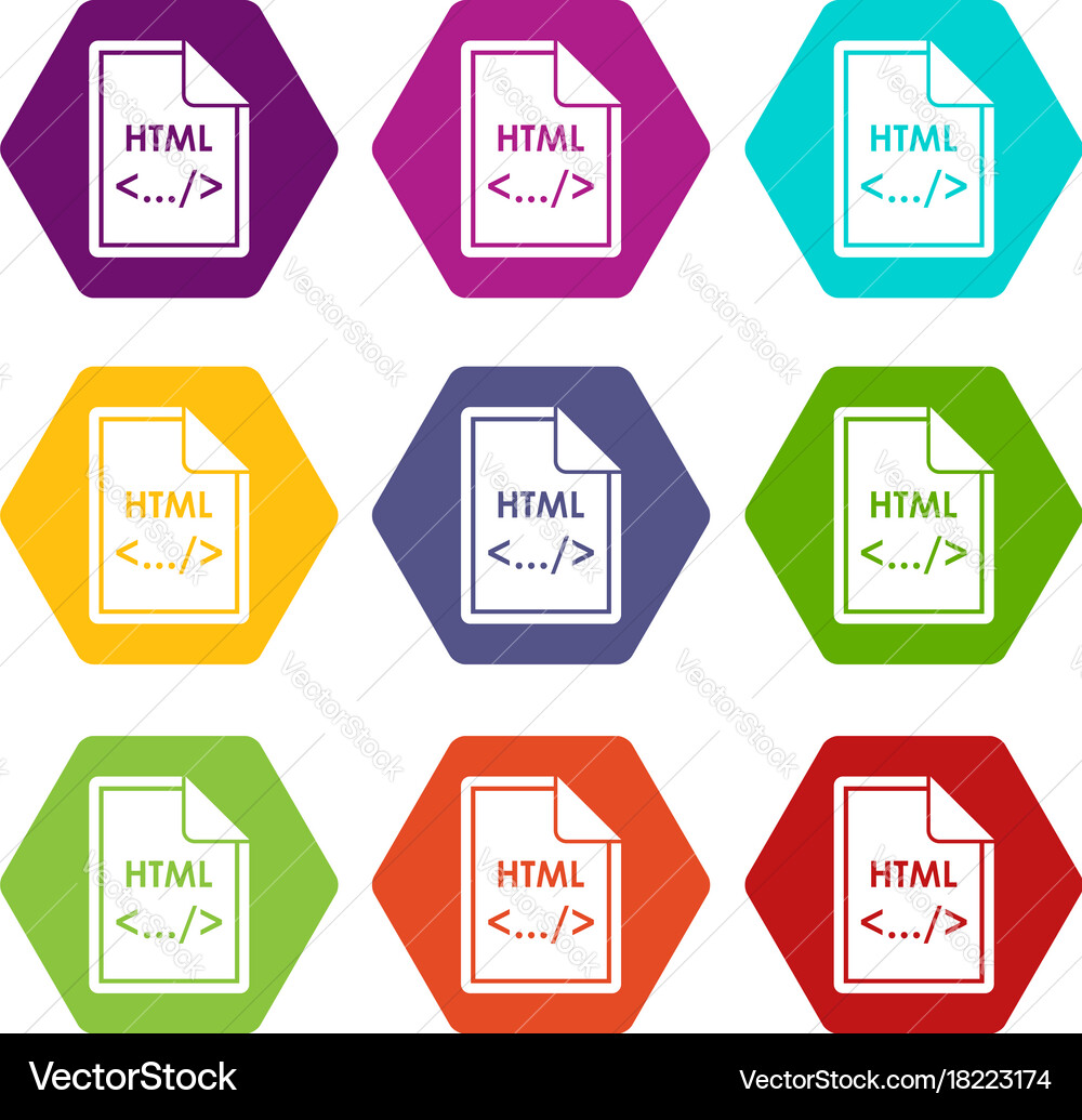 File html icon set color hexahedron vector image