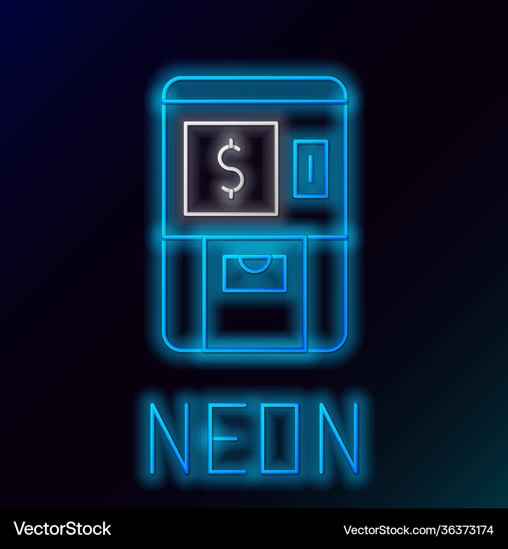Glowing neon line atm - automated teller machine Glowing neon line atm - automated teller machine vector image