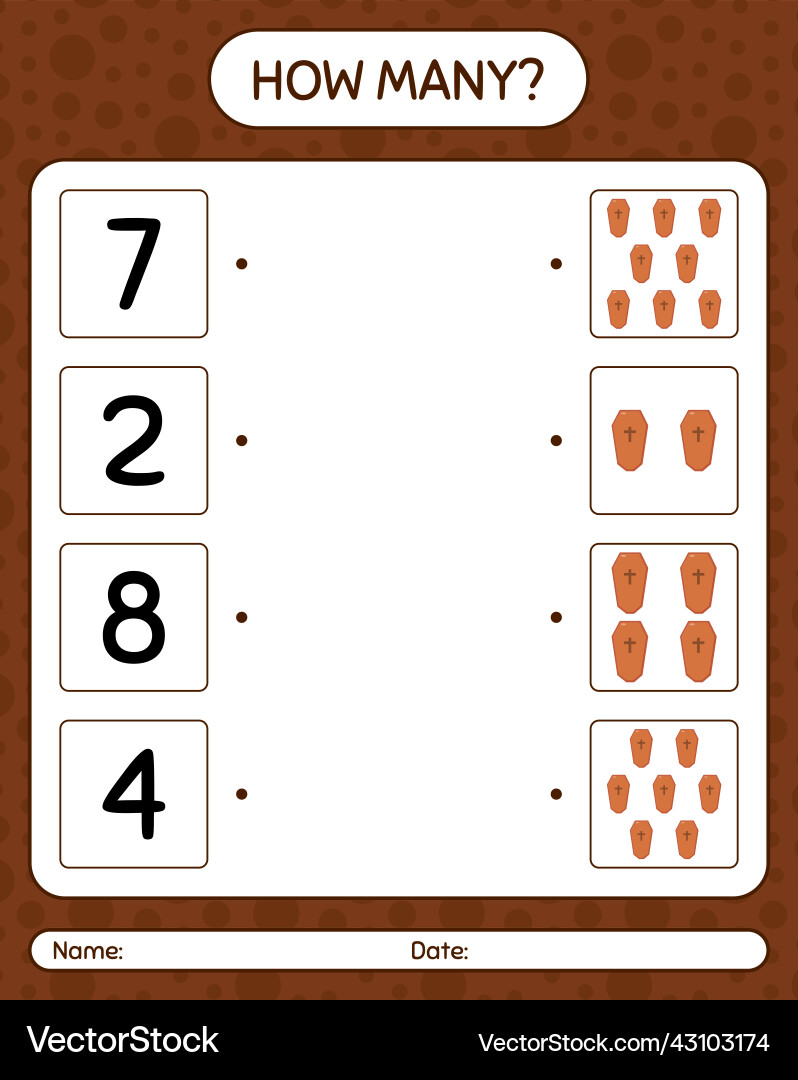 How many counting game with coffin worksheet How many counting game with coffin worksheet vector image