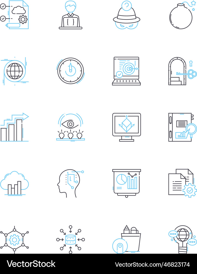 Information analysis linear icons set scrutiny Vector Image