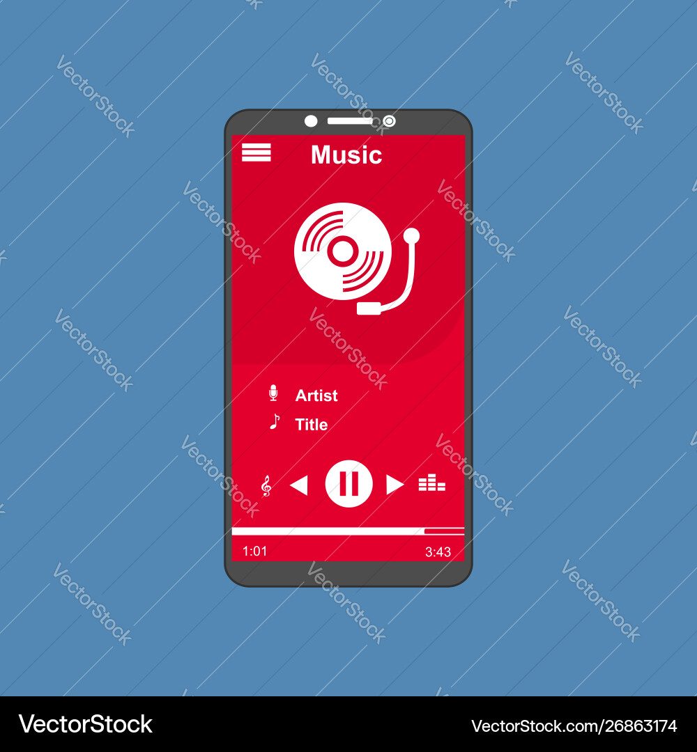 Media player application app template with flat Media player application app template with flat vector image