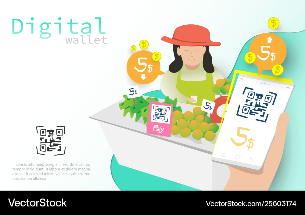 Mobile wallet payment with qr code concept Mobile wallet payment with qr code concept vector image