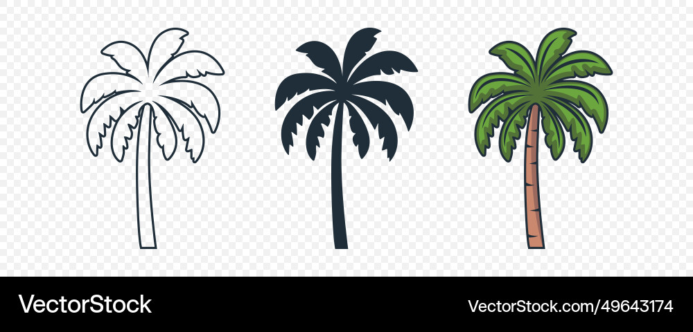 Palm trees tree icon set isolated Palm trees tree icon set isolated vector image