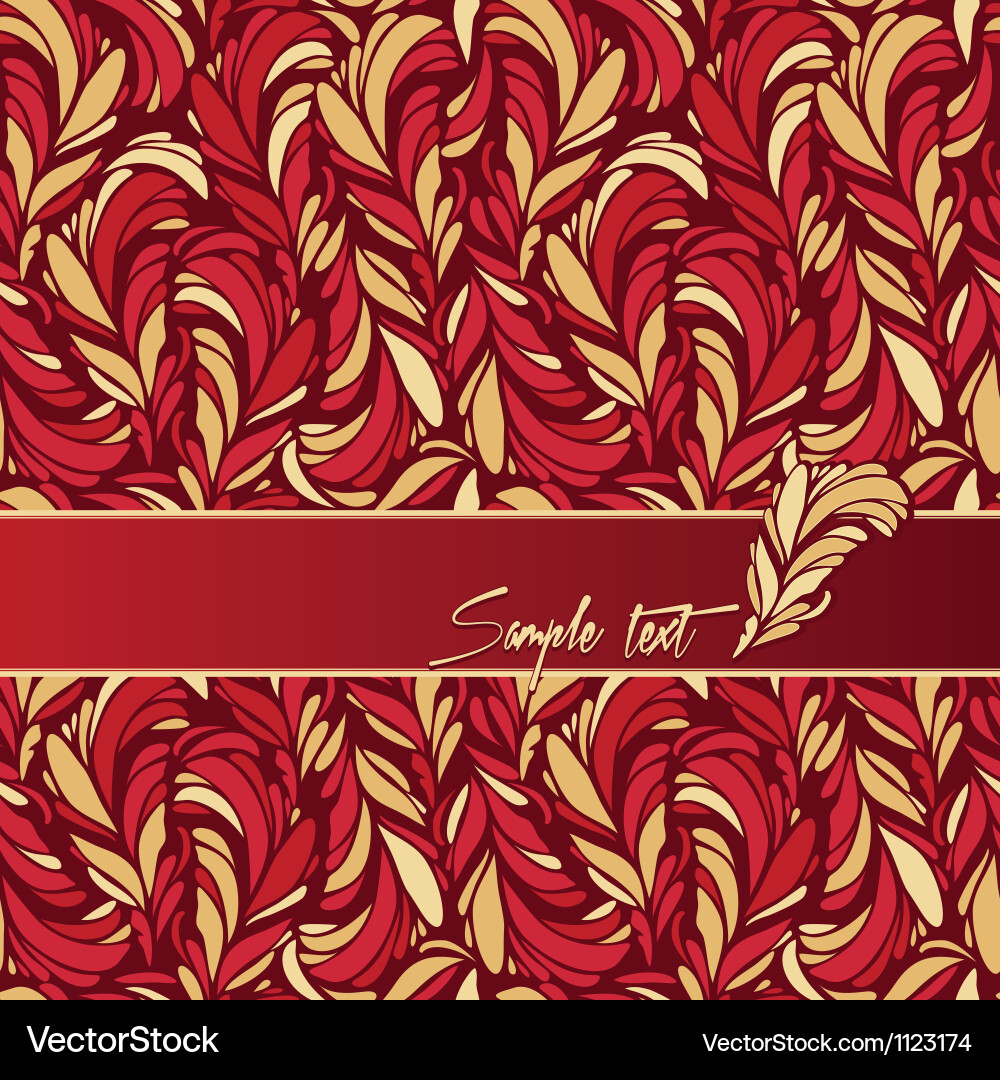 Red background composition with feathers texture vector image