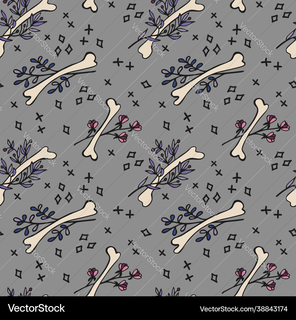 Seamless pattern with plants and bones Seamless pattern with plants and bones vector image