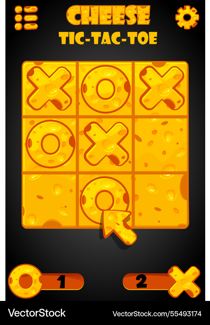 Tic-tac-toe in cheese style ui game with cursor vector image