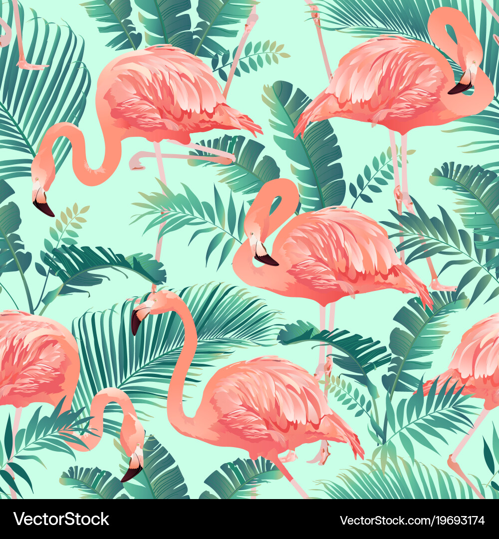 Tropical Flamingo Palm Pattern Vector Image