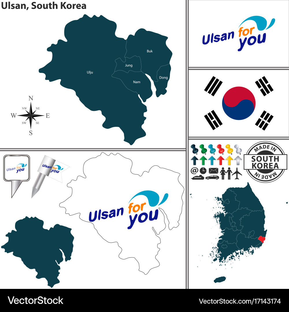 Ulsan, South Korea Map Royalty Free Vector Image