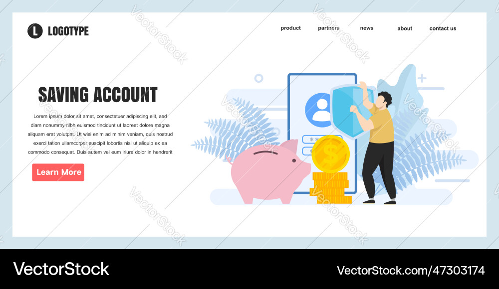 Web page design templates for saving account Web page design templates for saving account vector image