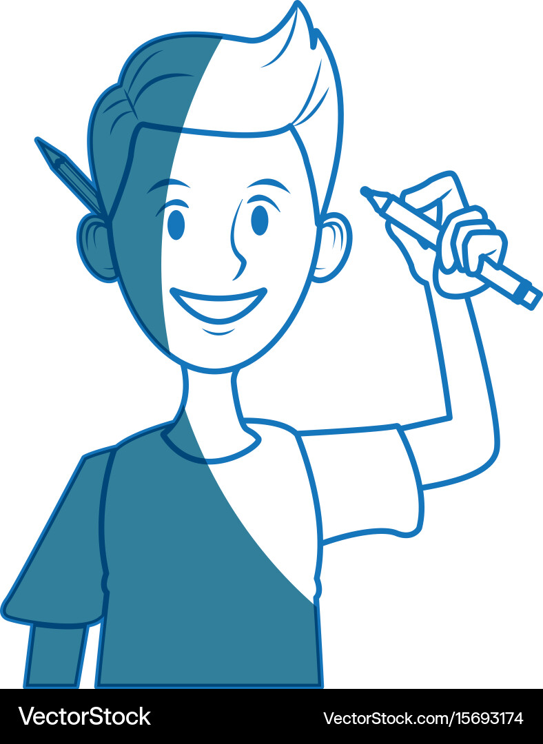 Young man character design programmer with pencil vector image