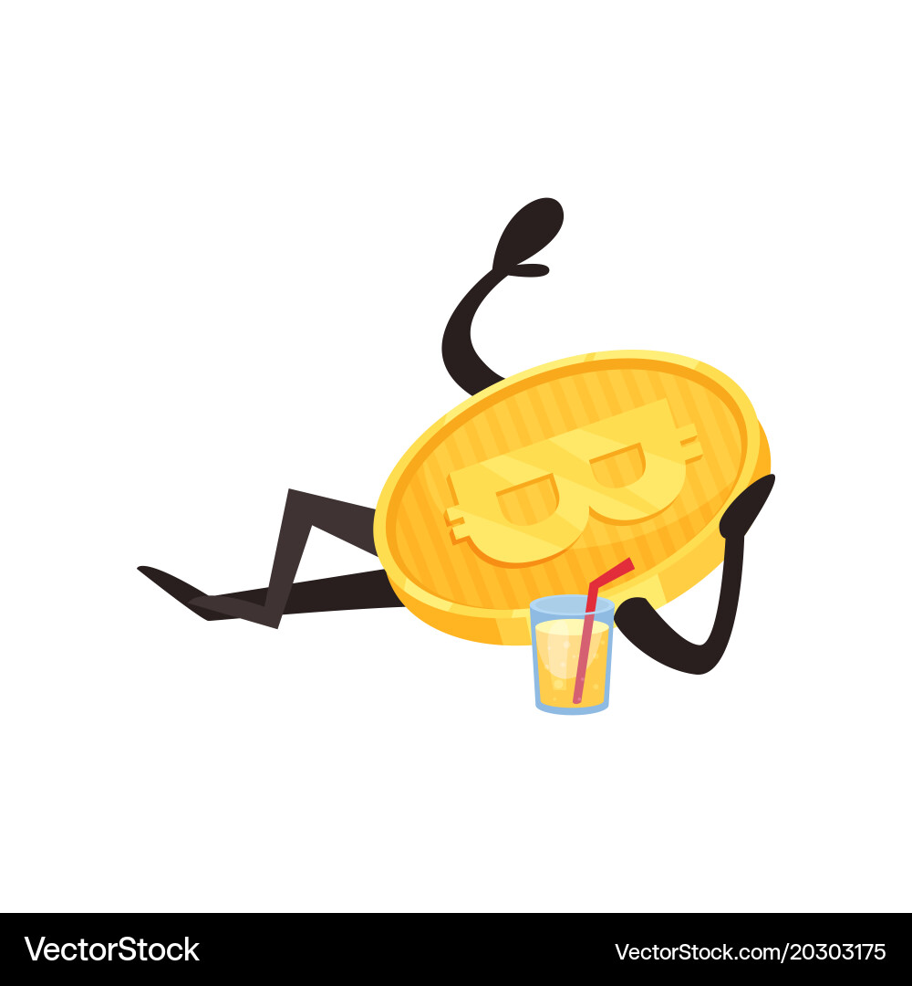 Bitcoin character lying and resting glass Vector Image