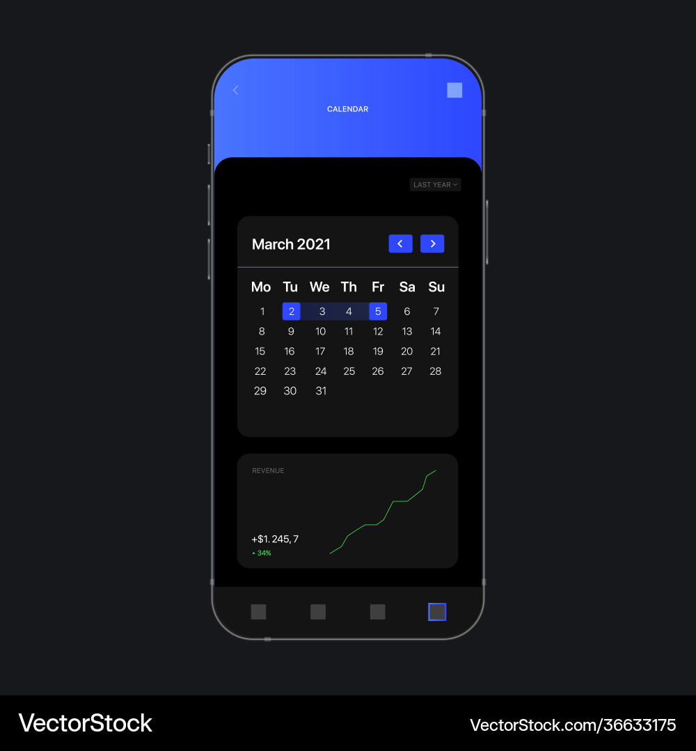 Digital calendar ui screen concept analytics app Digital calendar ui screen concept analytics app vector image