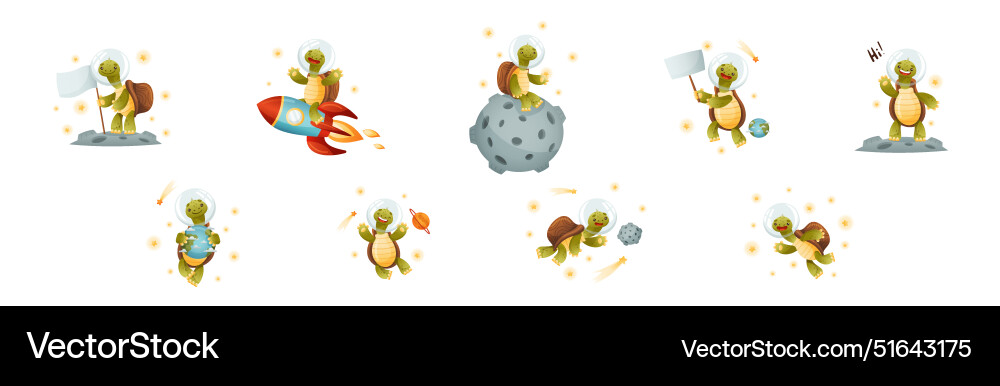 Funny turtle character explore outer space Funny turtle character explore outer space vector image