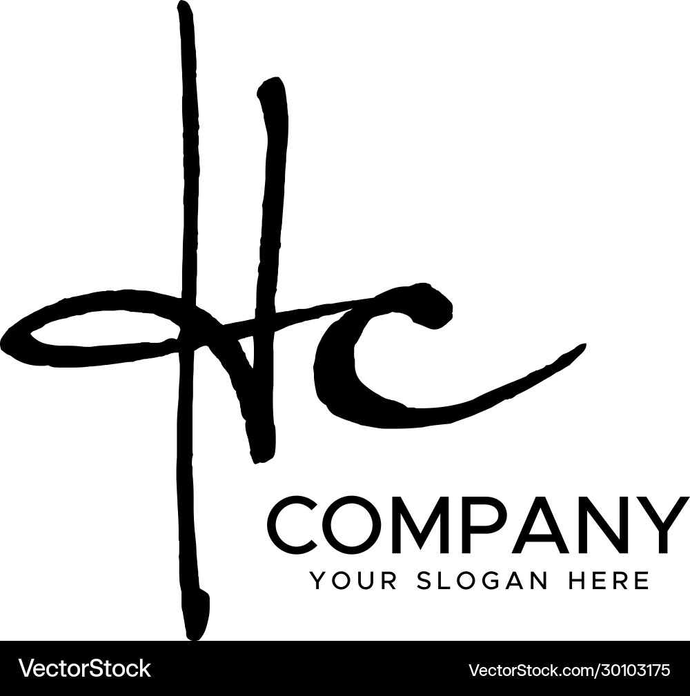Handwritten HC Initial Logo - Script Lettering vector image