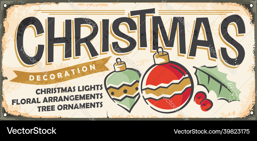 Retro Christmas Sign - Tree Ornaments vector image