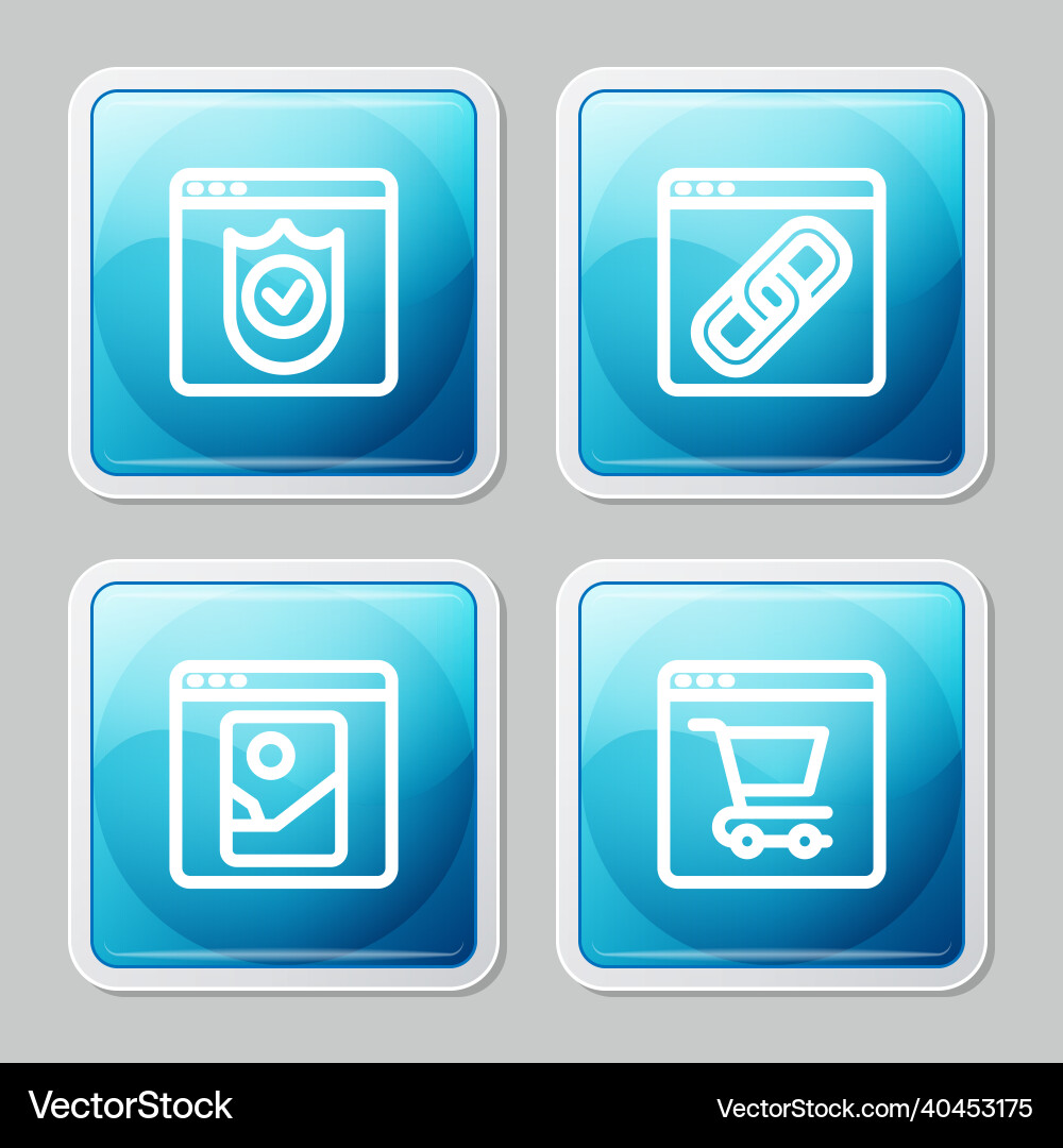 Set line browser with shield window photo Set line browser with shield window photo Vector Image