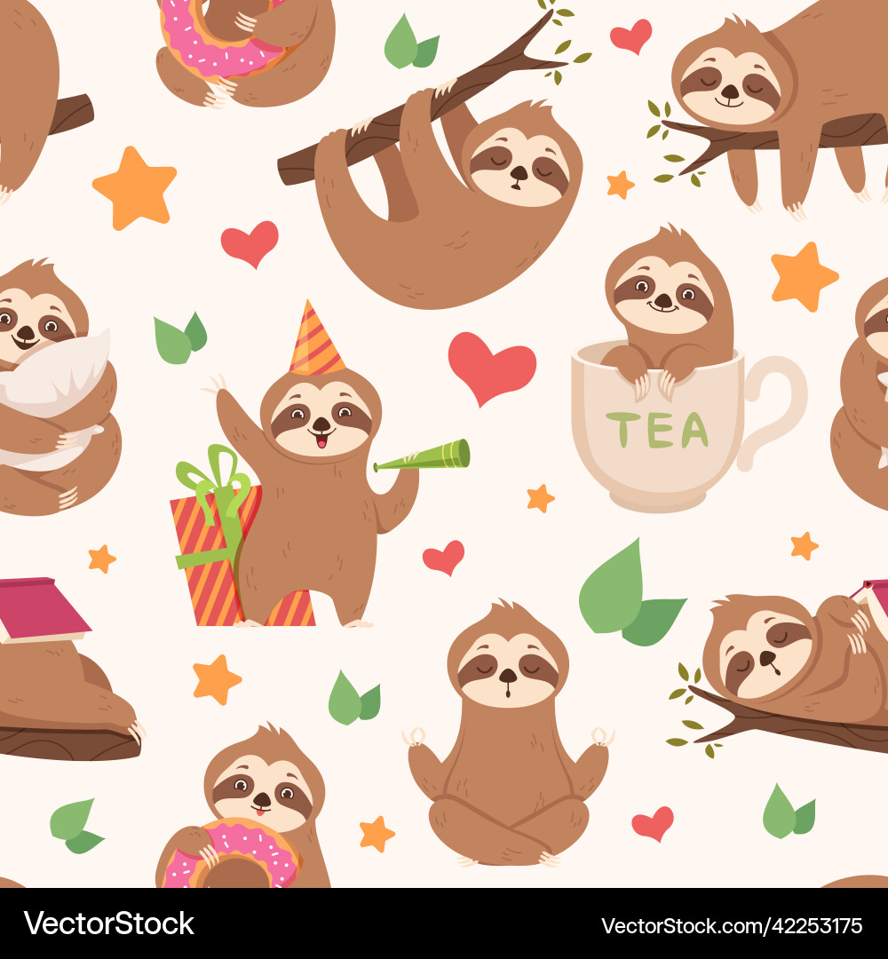 Sloth pattern funny lazy wild animal in various Sloth pattern funny lazy wild animal in various vector image