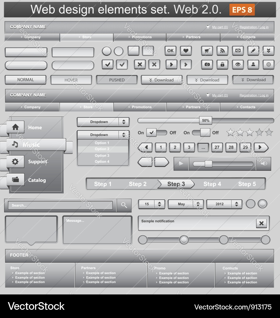 Website UI Elements - White Theme vector image