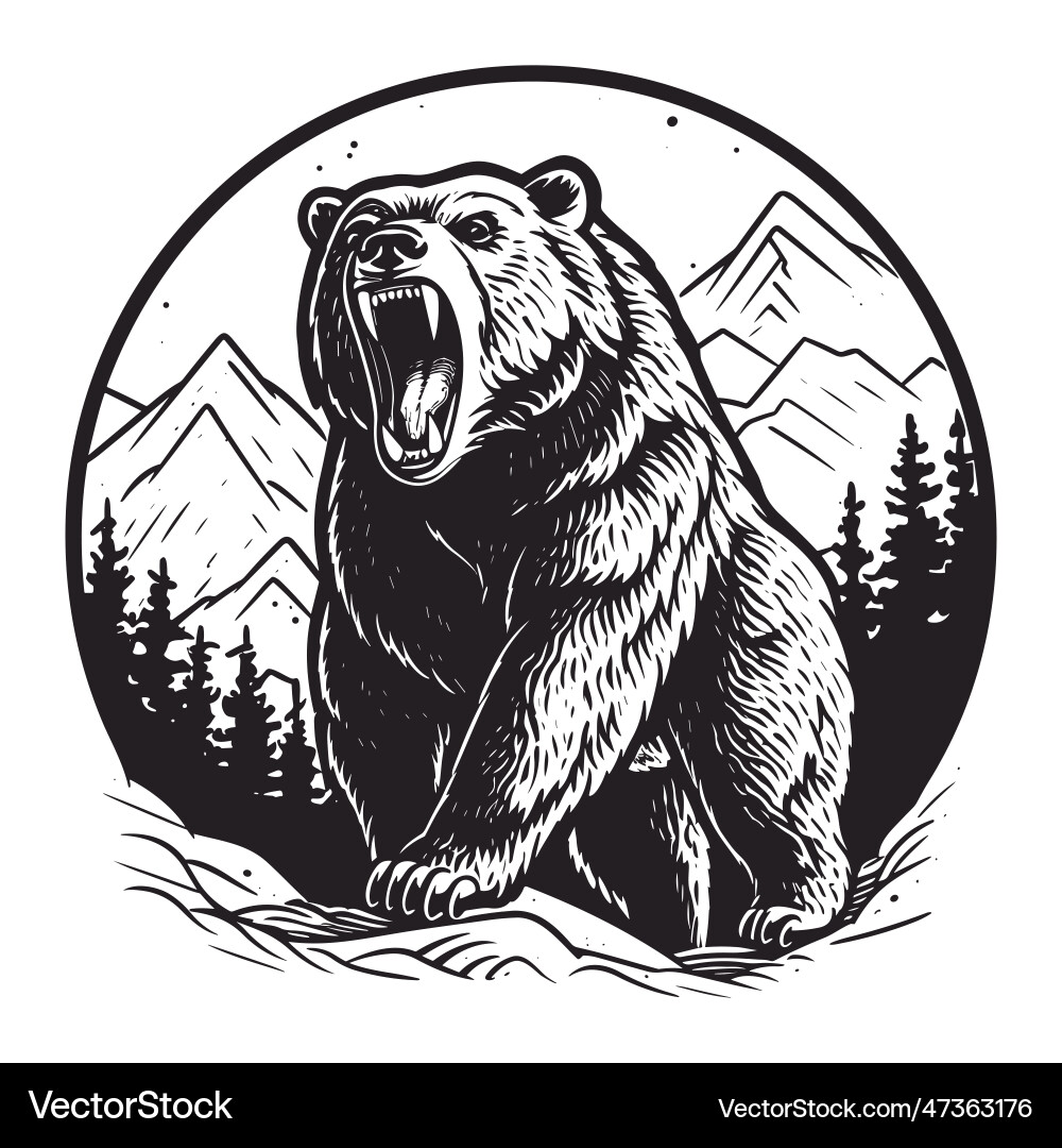 Aggressive grizzly bear on a wild nature vector image