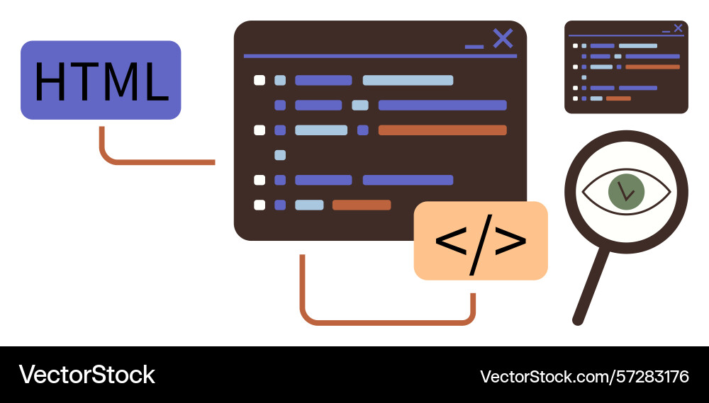 Codierschnittstelle mit HTML-Programmierwerkzeugen und Codierschnittstelle mit HTML-Programmierwerkzeugen und vektorbild