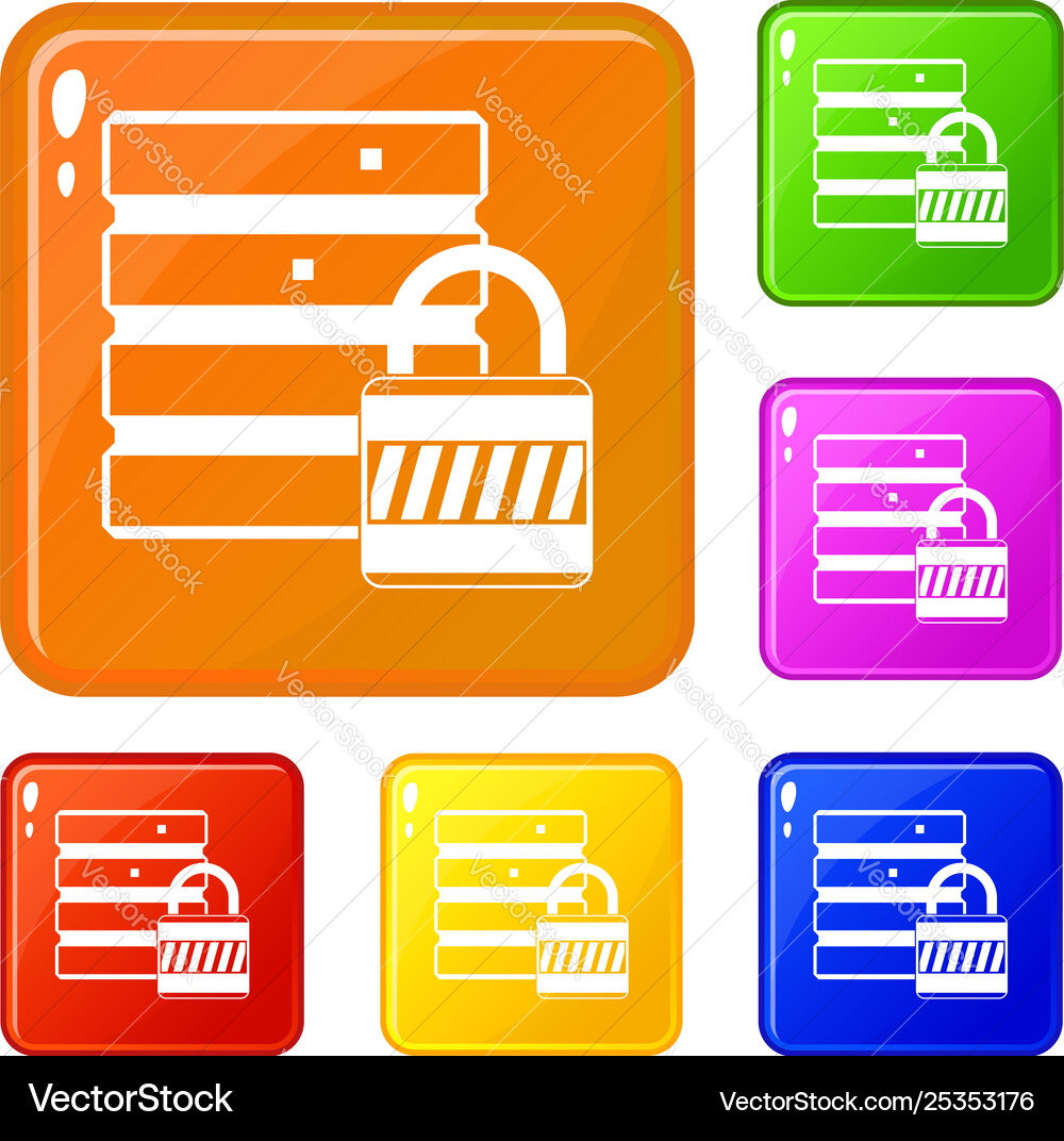 Database with padlock icons set color Database with padlock icons set color vector image
