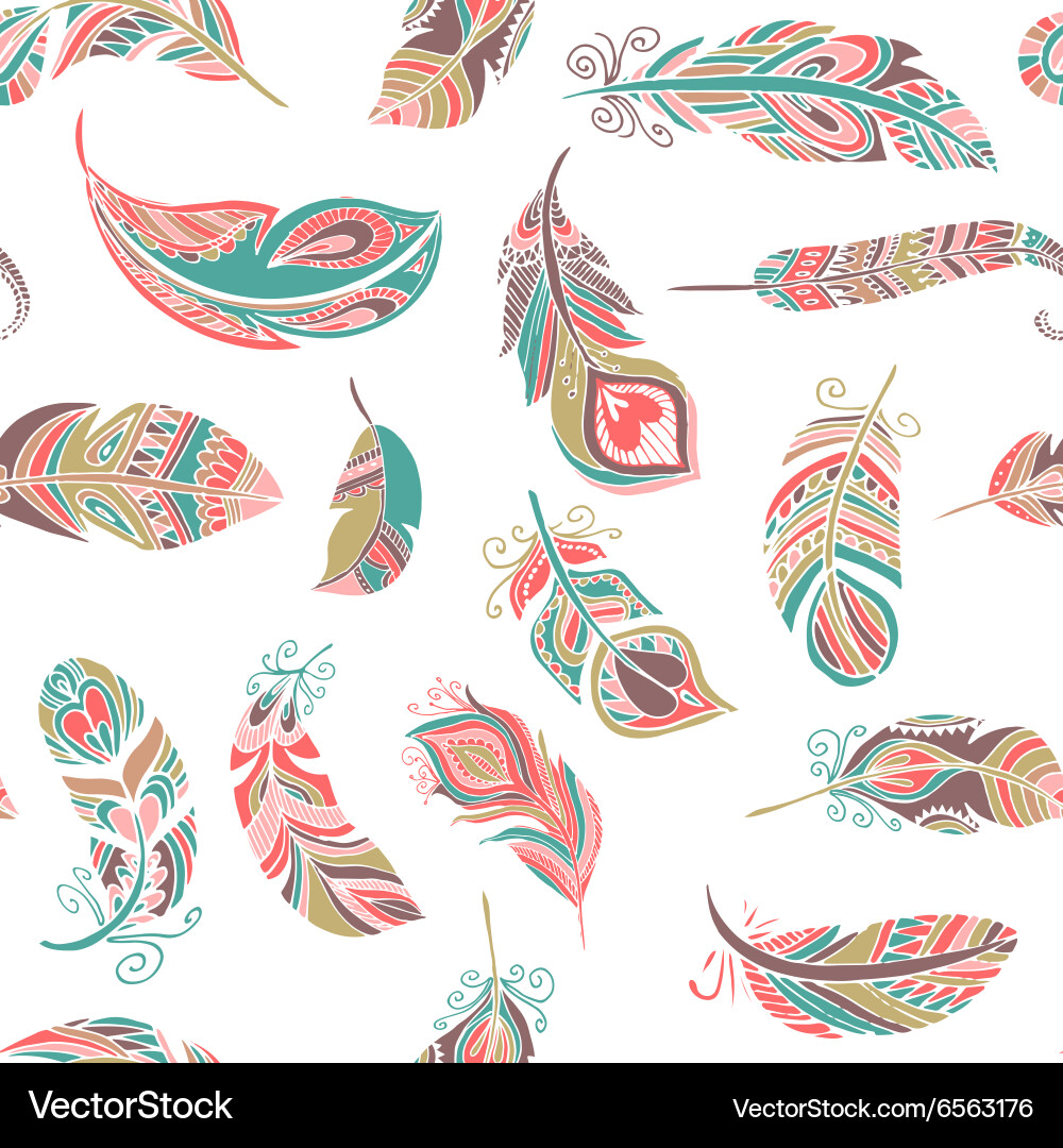 Feather Seamless Pattern - Boho Style Royalty Free Vector
